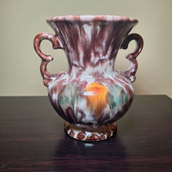 German Jasba Drip Vase Brown Fall Handle Small 4 Inch Vintage Classic - Picture 8 of 8